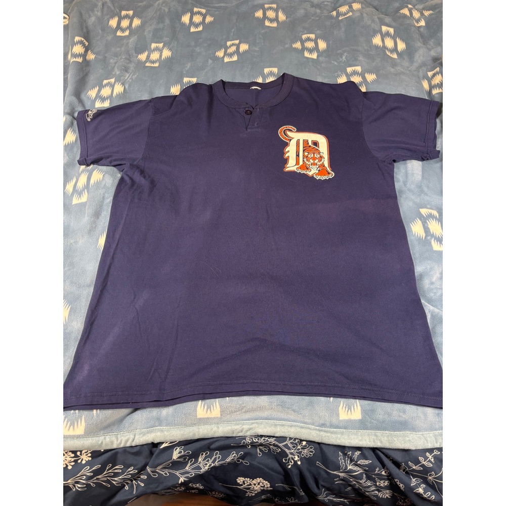 Detroit Tigers MLB Henley T-Shirt Navy Blue Short Sleeve Graphic Tee Mens XL
